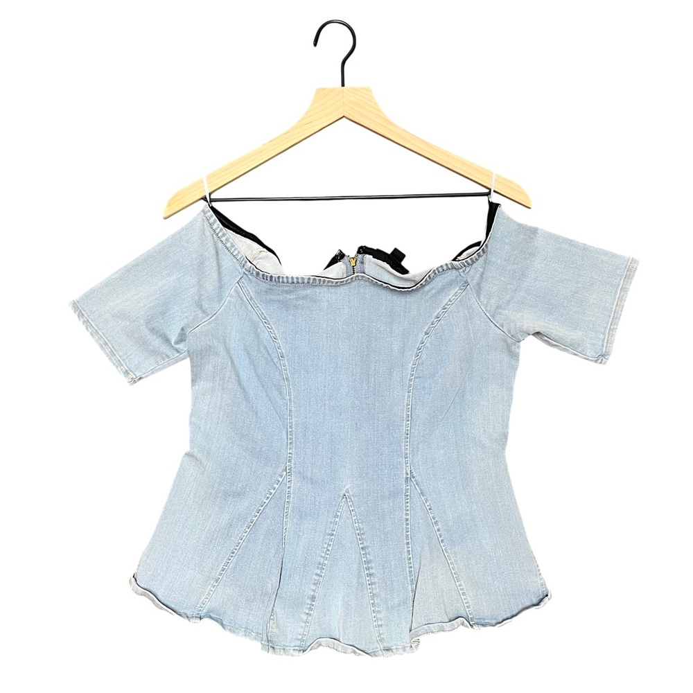 Thalia Sodi off the shoulder denim peplum top